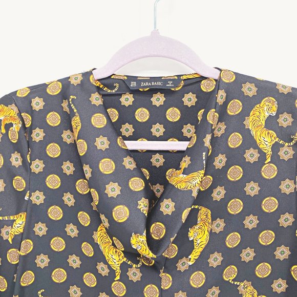 Zara Tiger Print Cowl Neck Blouse - Picture 2 of 12